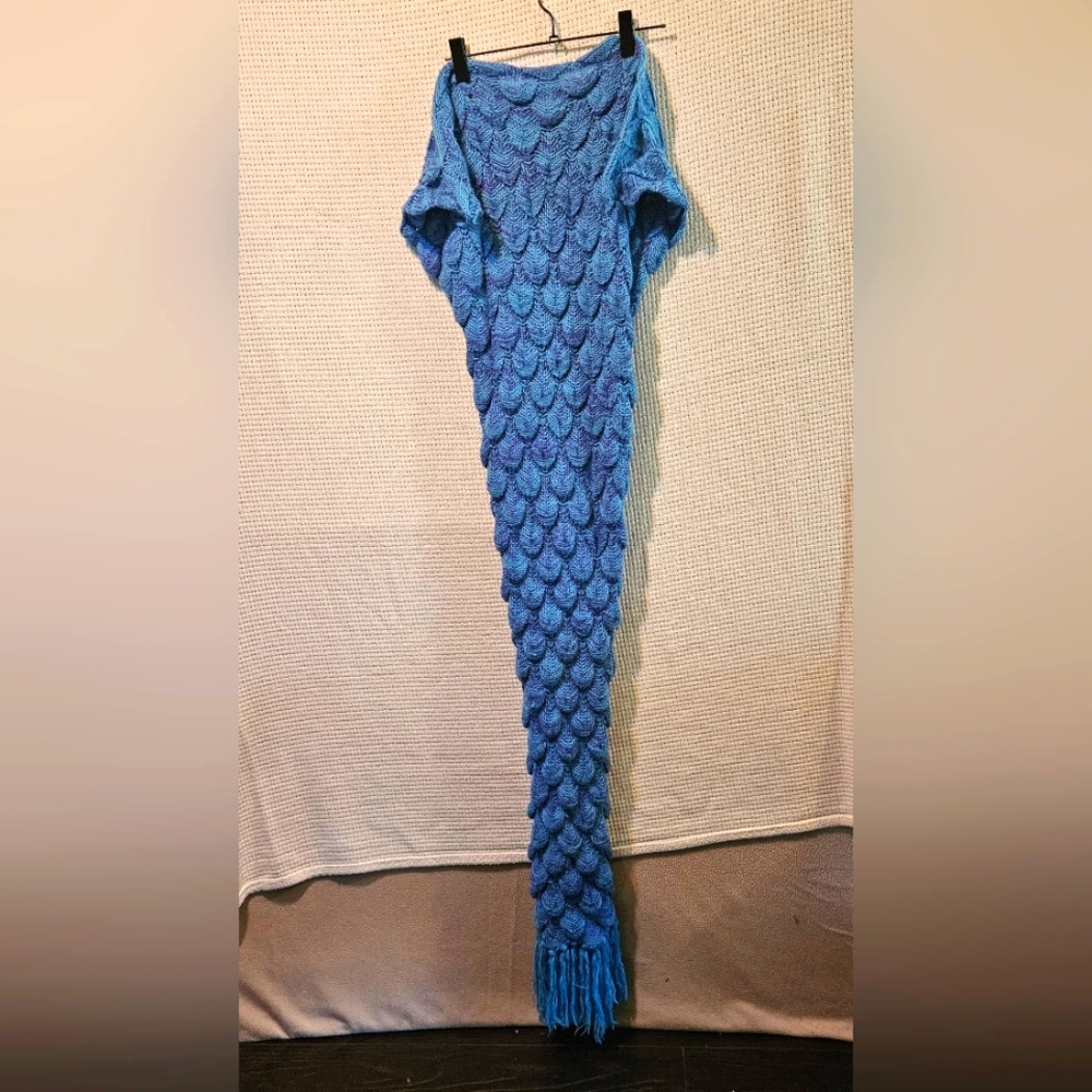 Crochet Handmade Blue Mermaid Tail Blanket
